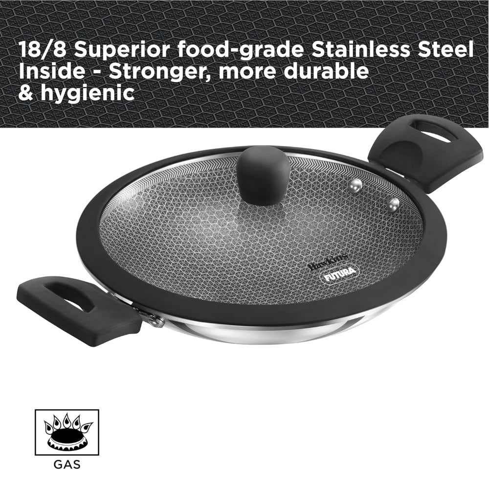 Hawkins Tri-Ply Stainless Steel with Shielded Nonstick 1.25 Litre Appachatty with Glass Lid - NSA125G - 6
