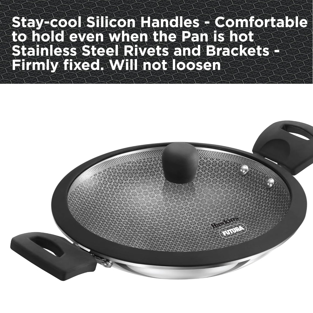 Hawkins Tri-Ply Stainless Steel with Shielded Nonstick 1.25 Litre Appachatty with Glass Lid - NSA125G - 7