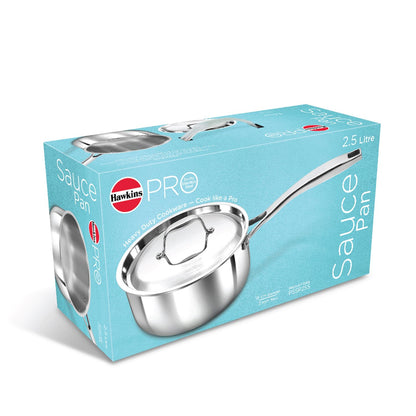 Hawkins Pro 2.5 Litre Tri-Ply Stainless Steel Sauce Pan with Stainless Steel Lid - 9