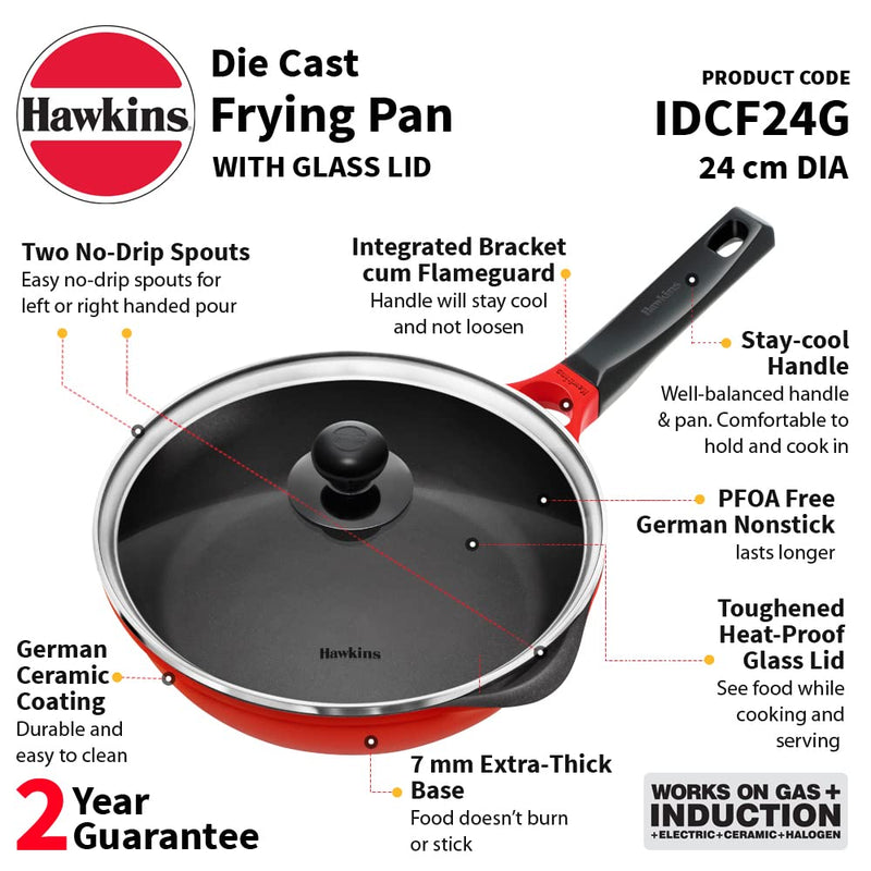 Hawkins Die Cast Non Stick 24 cm Frying Pan with Glass Lid - IDCF24G - 2