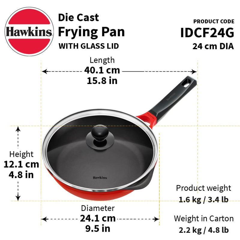 Hawkins Die Cast Non Stick 24 cm Frying Pan with Glass Lid - IDCF24G - 3