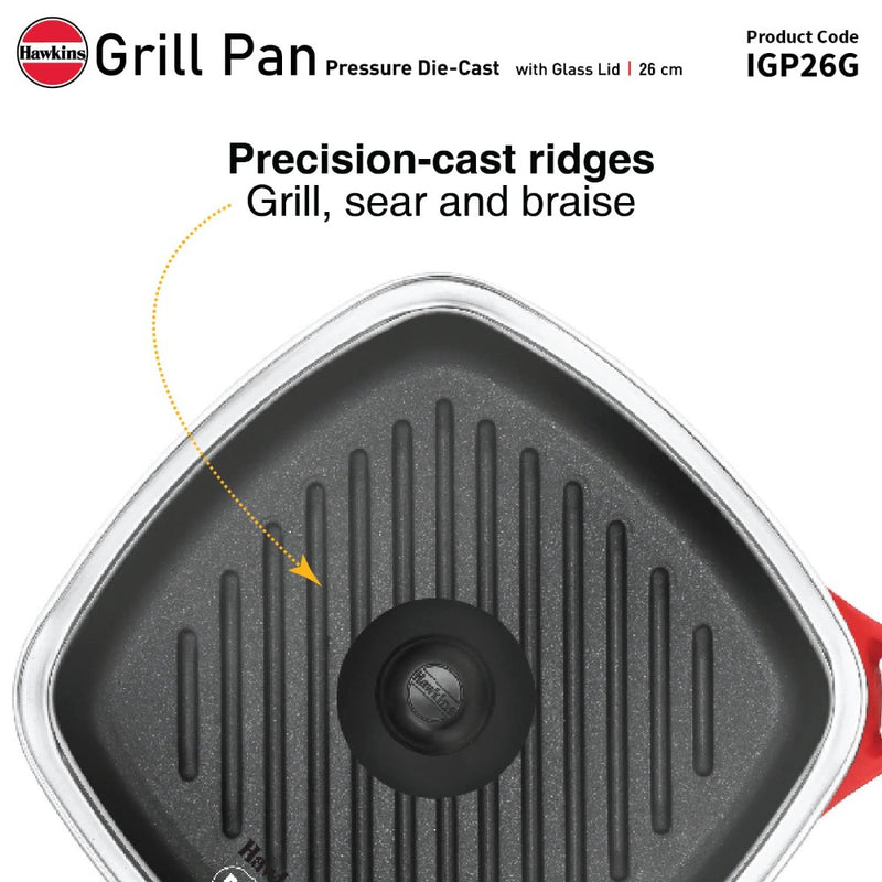 Hawkins Die Cast Non Stick 26 cm Grill Pan with Glass Lid - 4