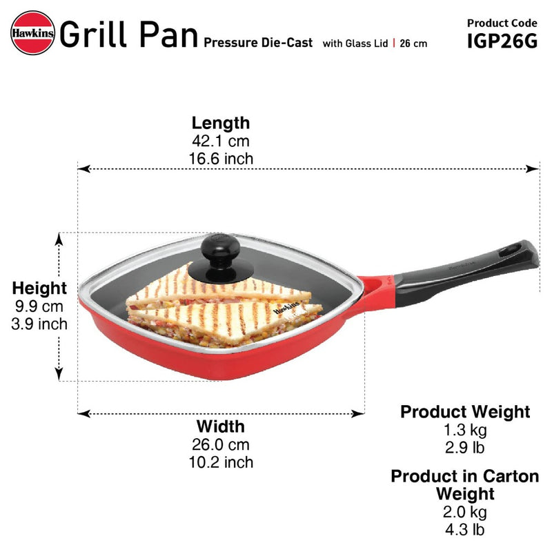 Hawkins Die Cast Non Stick 26 cm Grill Pan with Glass Lid - 3
