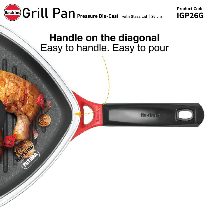 Hawkins Die Cast Non Stick 26 cm Grill Pan with Glass Lid - 8