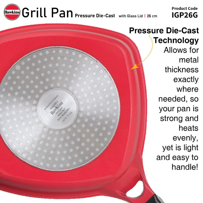 Hawkins Die Cast Non Stick 26 cm Grill Pan with Glass Lid - 2