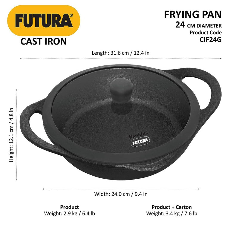 Hawkins Futura Cast Iron 24 cm Fry Pan with Glass Lid - 3