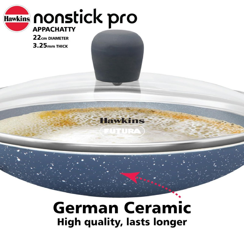 Hawkins Ceramic Nonstick Pro 0.9 Litre Appachatty with Glass Lid - 5