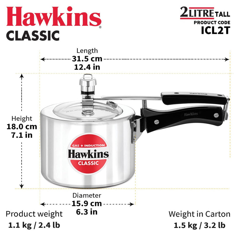 Hawkins Aluminium Classic Pressure Cooker with Mirror Polished - 8