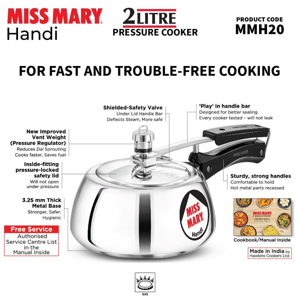 Hawkins Miss Mary Aluminium Handi Pressure Cooker Silver – Rasoi