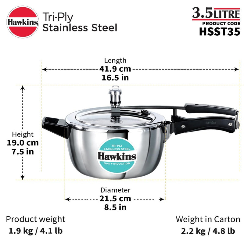 Hawkins Triply Stainless Steel 3.5 Litre Pressure Cooker - 3