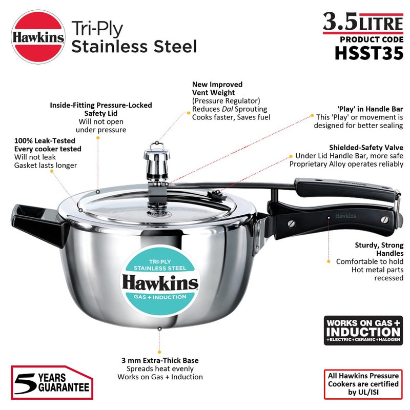 Hawkins Triply Stainless Steel Pressure Cooker - 7