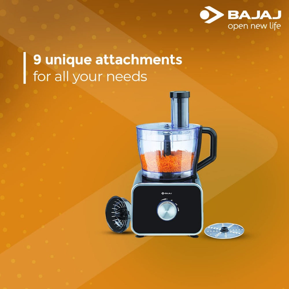 Bajaj FX1000 DLX 1000 Watts Food Processor with 9 Attachments Black