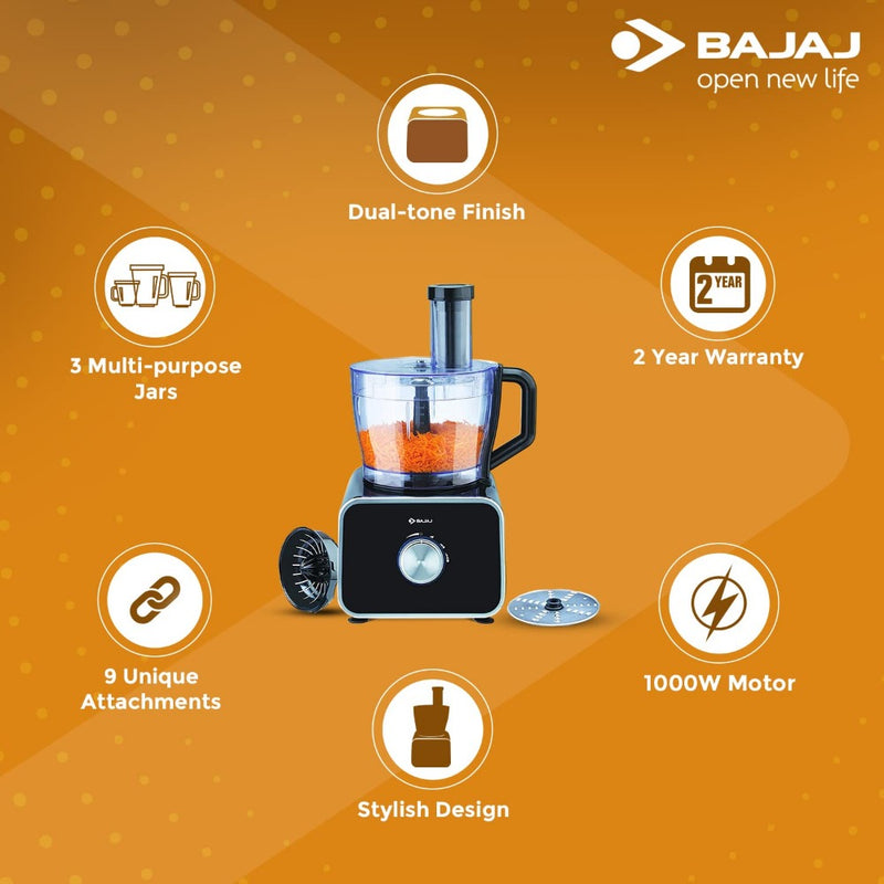 Bajaj FX-1000 DLX 1000 Watts Food Processor with 9 Attachments - 4