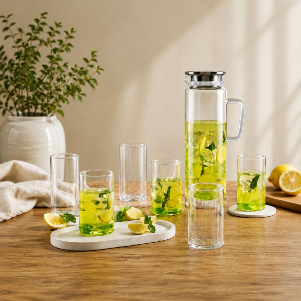 Borosil Mist Lemon Set - 1300 ML  Jug + 235 ML 6 Glasses - 1