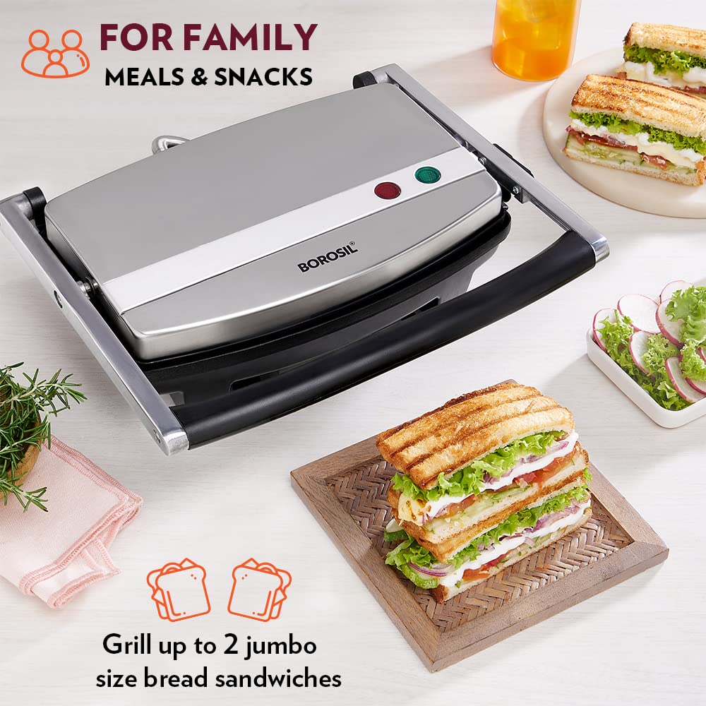 Borosil Jumbo 1000 Watts Slice Grill Sandwich Maker Grey