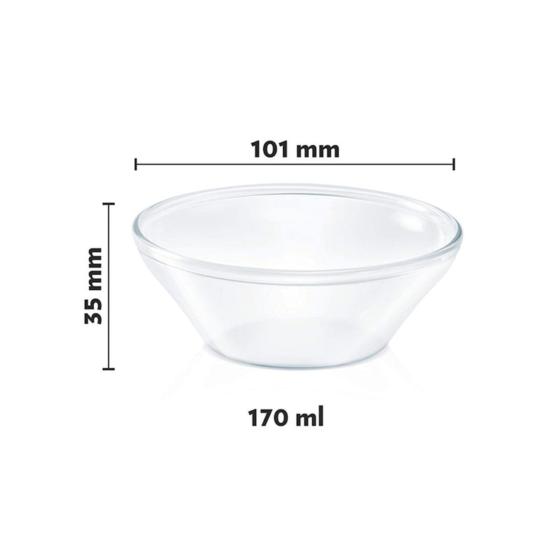 Borosil Venus 170 ML Glass Katori Set Transparent Set of 6 Pcs