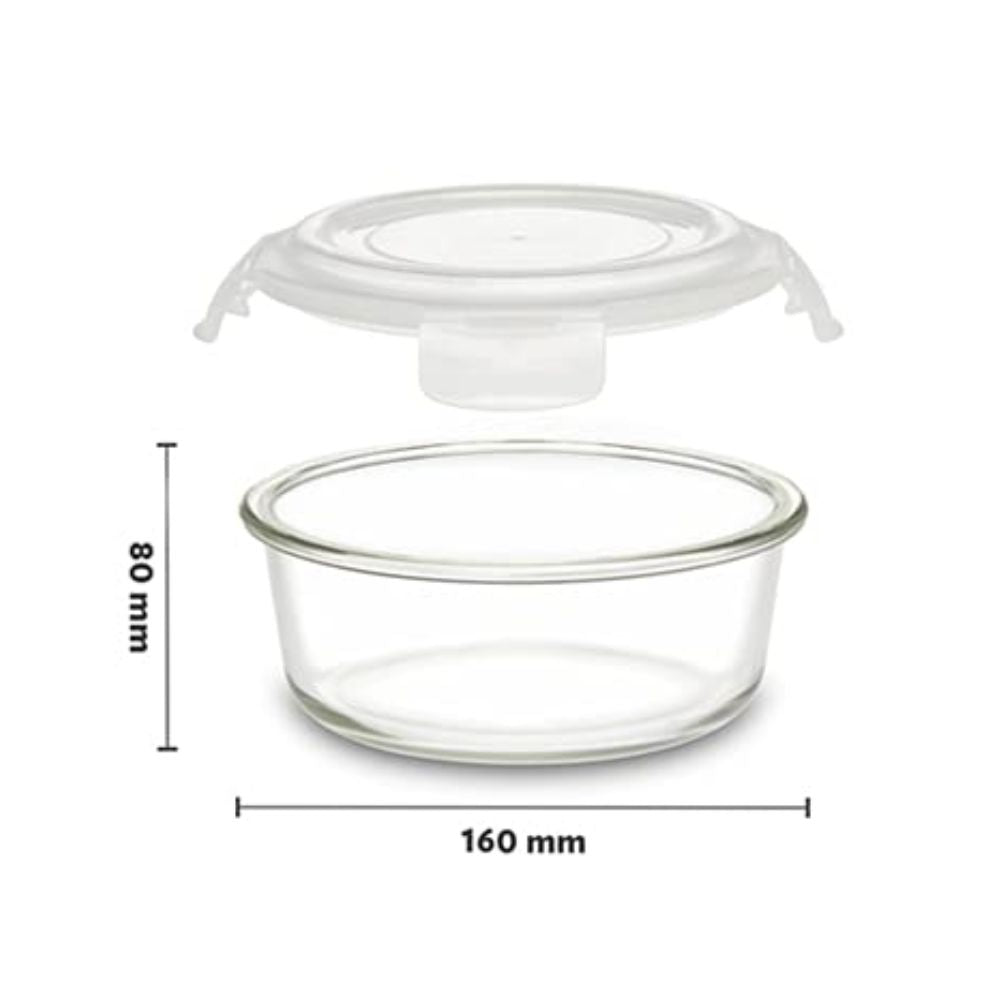 Borosil Bake-N-Store Set - 700 ML Oval Dish + 620 ML Klip n Store Round Container - 6