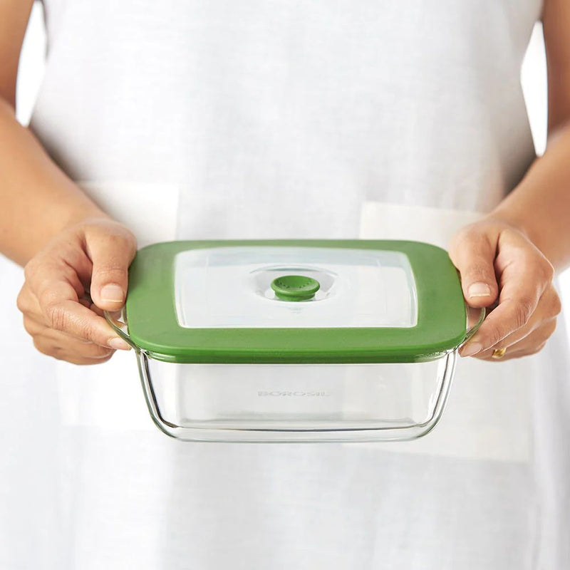 Borosil Square Dish with Green Lid - 3