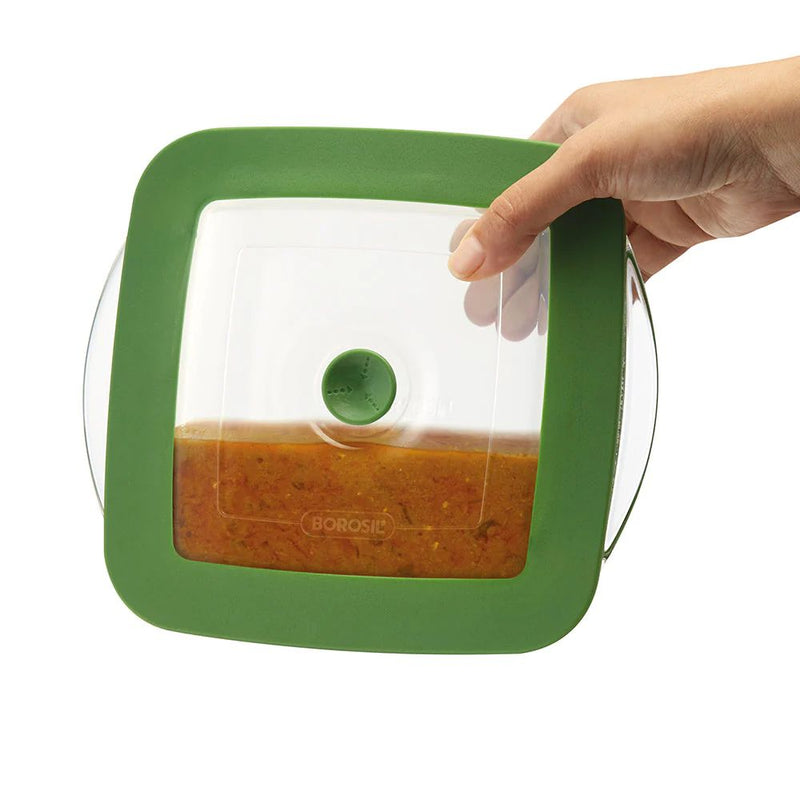 Borosil Square Dish with Green Lid - 6