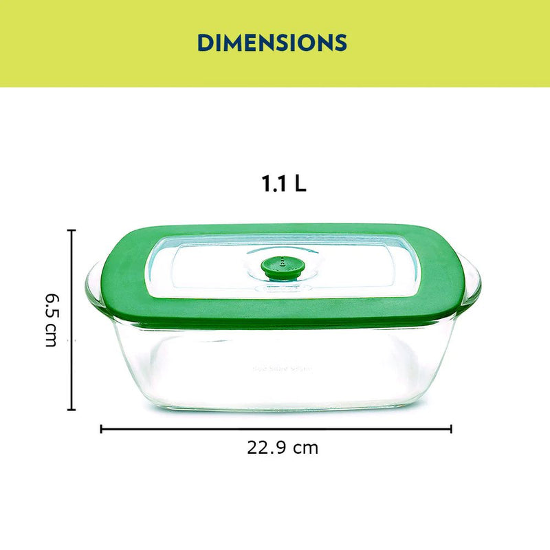 Borosil Rectangular Dish with Green Lid - 2
