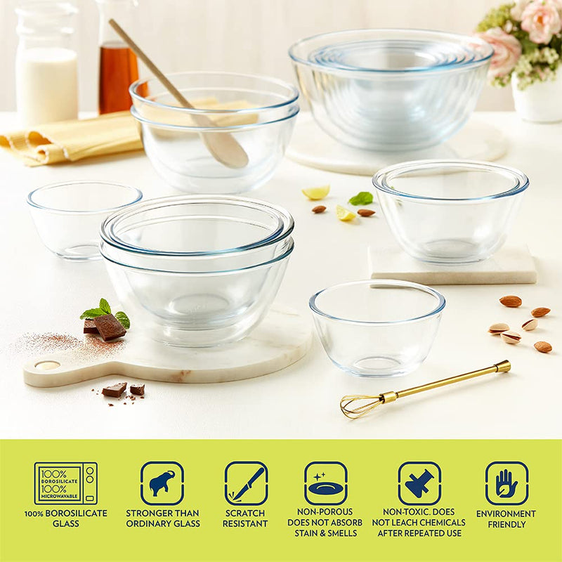 Borosil Glass Mixing & Serving Bowl with Blue Lid - 10