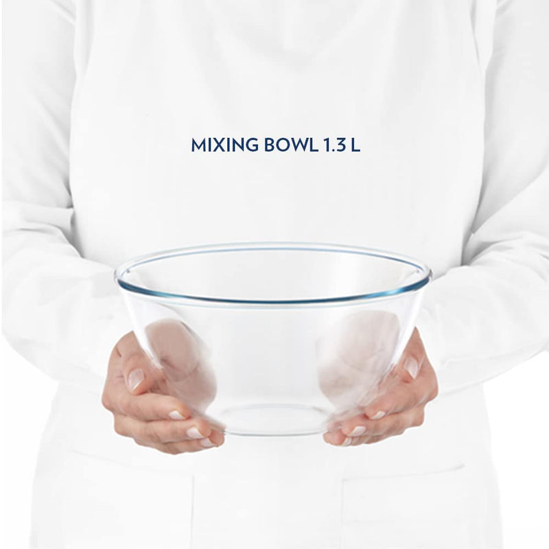 Borosil Glass Mixing & Serving Bowl with Blue Lid - 8