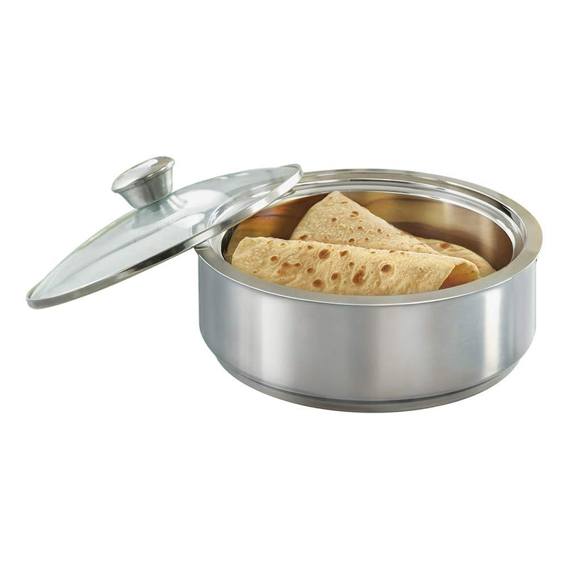 Borosil Servefresh Stainless Steel Insulated Roti Server with Glass Lid - 2