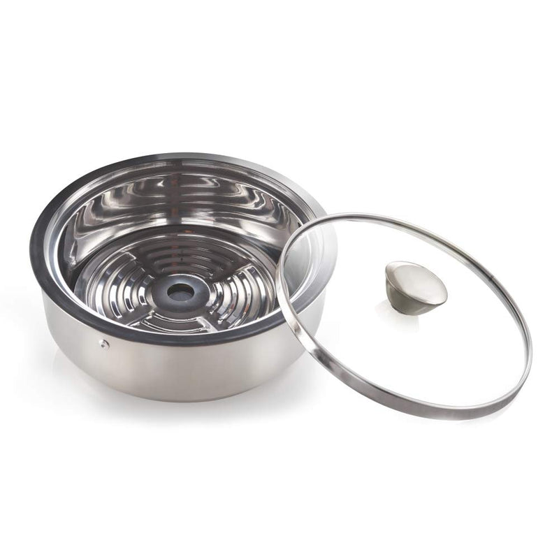 Borosil Servefresh Stainless Steel Insulated Roti Server with Glass Li