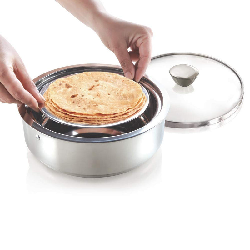 Borosil Servefresh Stainless Steel Insulated Roti Server with Glass Lid - 4