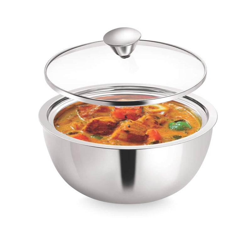 Borosil Servefresh Stainless Steel Insulated Curry Server with Glass Lid - 3
