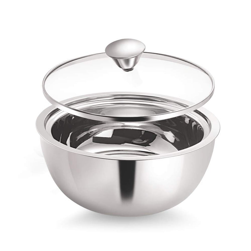 Borosil Servefresh Stainless Steel Insulated Curry Server with Glass Lid - 5