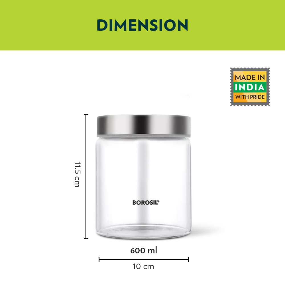 Borosil Endura Storage Glass Jar with SS Lid - 6
