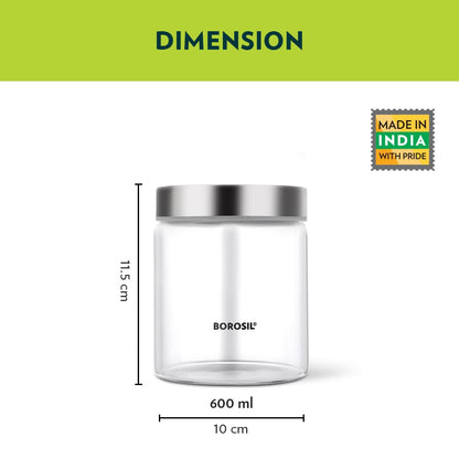 Borosil Endura Storage Glass Jar with SS Lid - 6