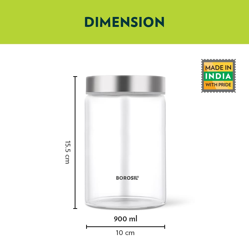 Borosil Endura Storage Glass Jar with SS Lid - 9