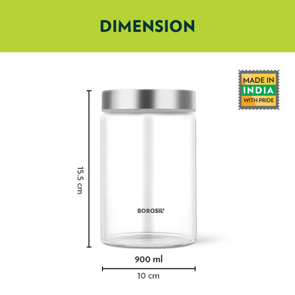 Borosil Endura Storage Glass Jar with SS Lid - 9