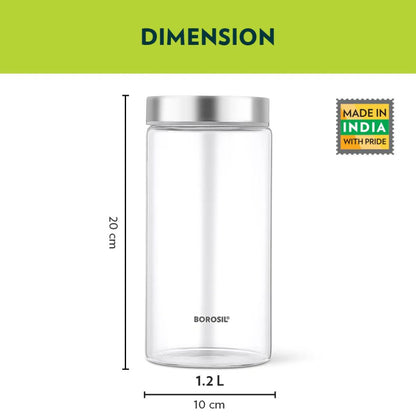 Borosil Endura Storage Glass Jar with SS Lid - 12