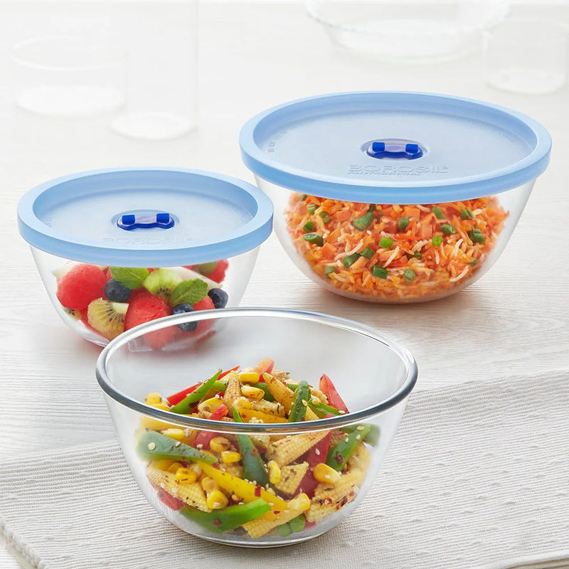 Borosil 2 Bowls with Blue Lid + 1 Bowl without Lid - 1
