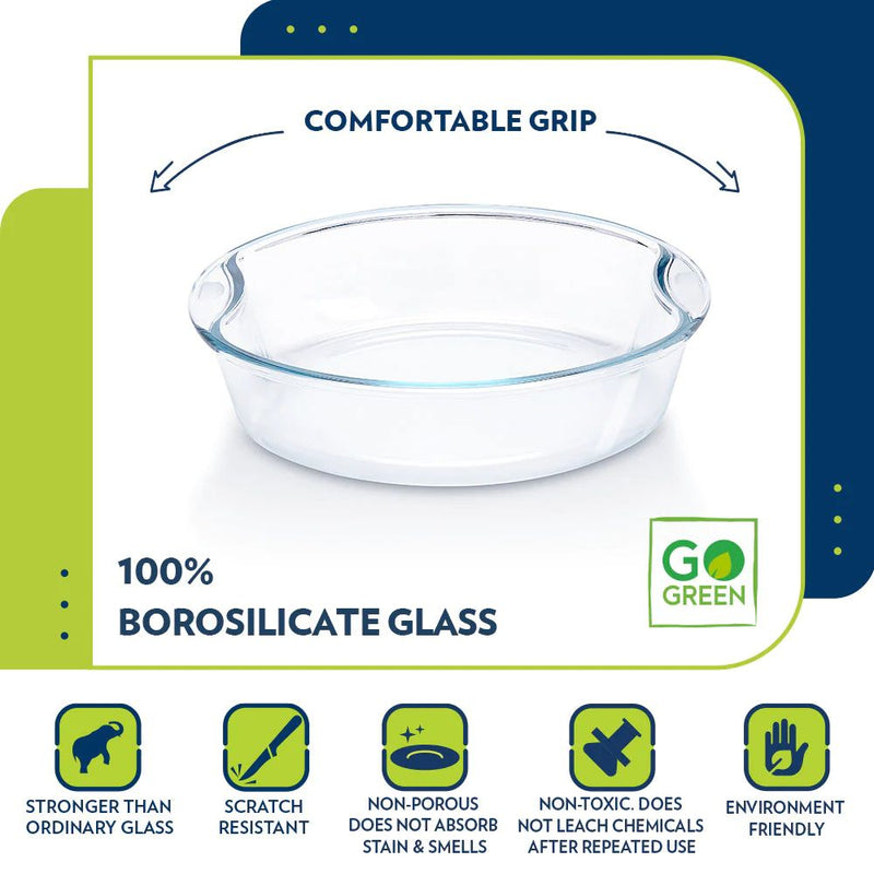 Borosil Glass Easy Grip Round Baking Dish - 9