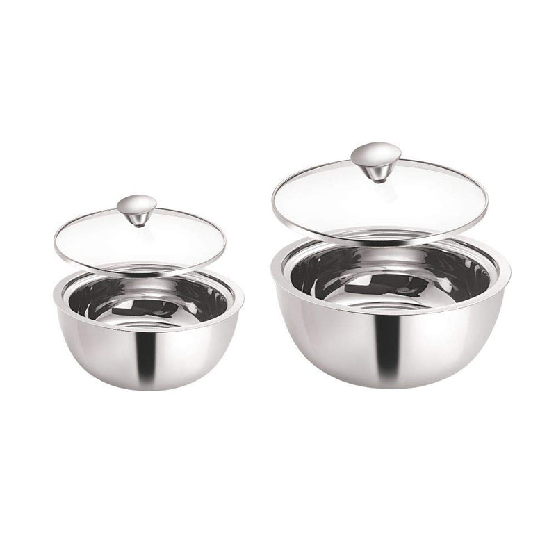 Borosil Servefresh Stainless Steel Insulated 500 ML + 900 ML Curry Server with Glass Lid - 2