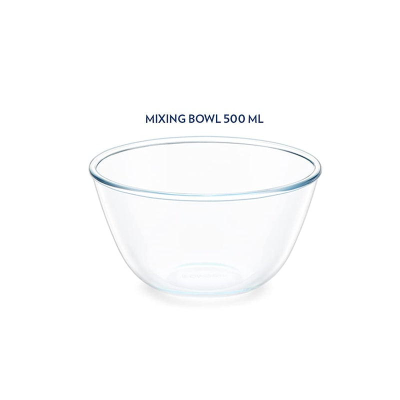 Borosil Basic 350 ML + 500 ML + 900 ML + 1300 ML Mixing Bowl Set with Plastic Lid - 