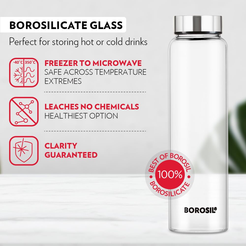 Borosil Crysto Glass 750 ML Bottle with Stainless Steel Lid - 7