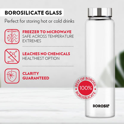 Borosil Crysto Glass 750 ML Bottle with Stainless Steel Lid - 7