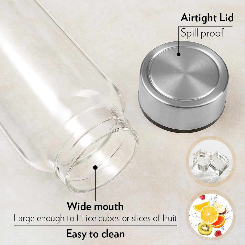 Borosil Crysto Glass 750 ML Bottle with Stainless Steel Lid - 4