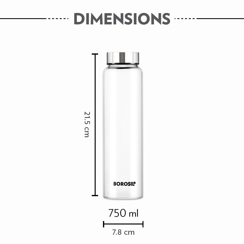 Borosil Crysto Glass 750 ML Bottle with Stainless Steel Lid - 3