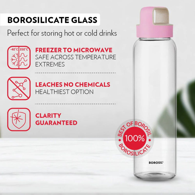 Borosil Crysto 750 ML Glass Bottle with Pink Lid - 7