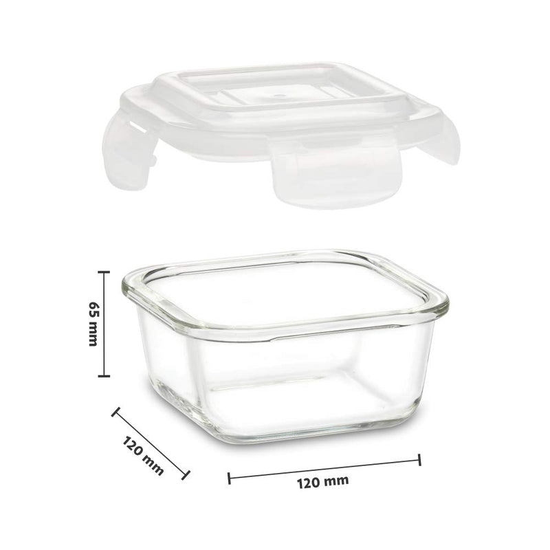 Square Glass Container Lab Borosil Klip n Store 320 ML Square Glass Container | Transparent | Set