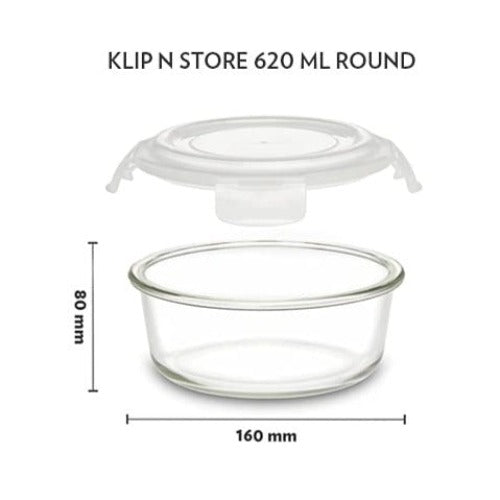 Borosil Klip n Store 620 ML Round Glass Container - 3