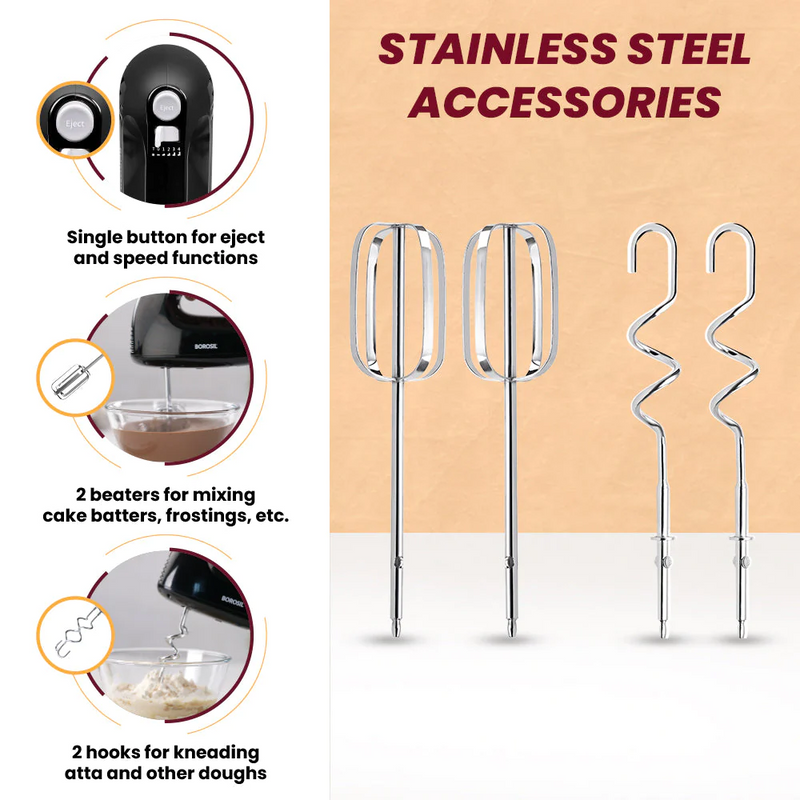 Borosil Smartmix WB21 300 Watts Hand Mixer Black