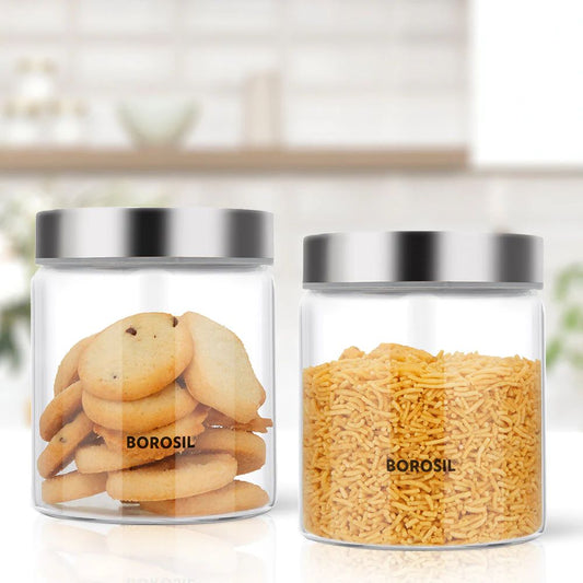 Borosil Endura 600 ML Airtight Glass Storage Jar Set with Stainless Steel Lid - 1