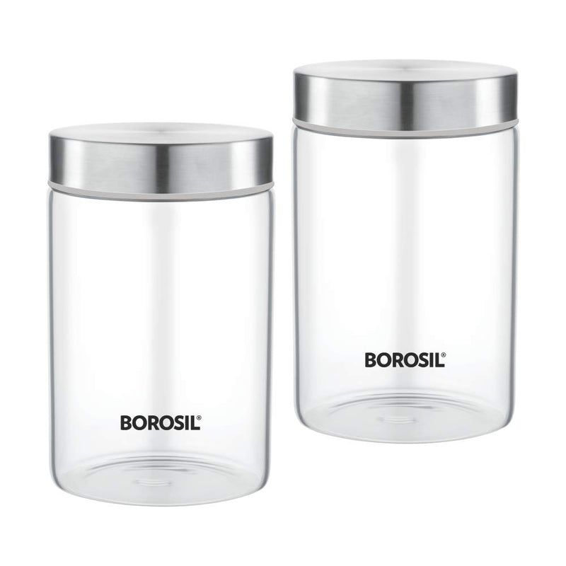 Borosil Endura 900 ML Airtight Glass Storage Jar Set with Stainless Steel Lid - 2